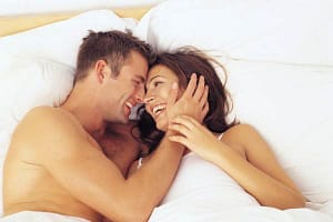 happy couple bed